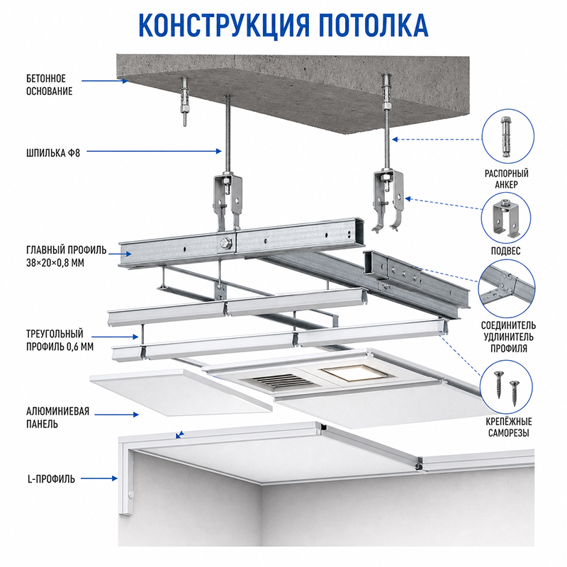 Алюминиевый кассетный подвесной потолок для ванной комнаты