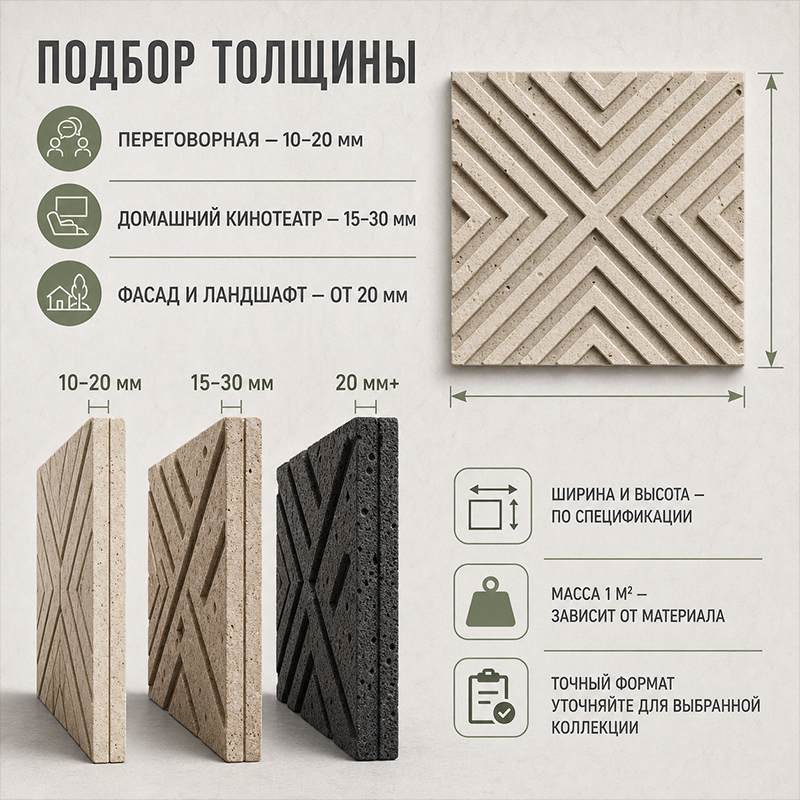 Акустические панели из пористого камня для стен и фасадов