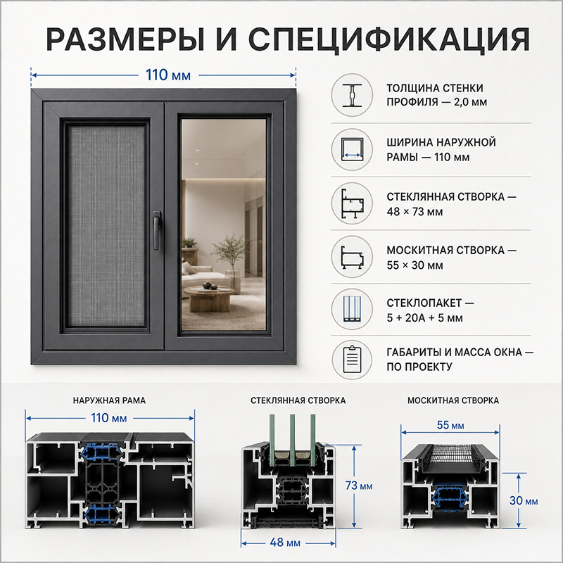 Энергосберегающая оконная система из ПВХ или алюминия с терморазрывом