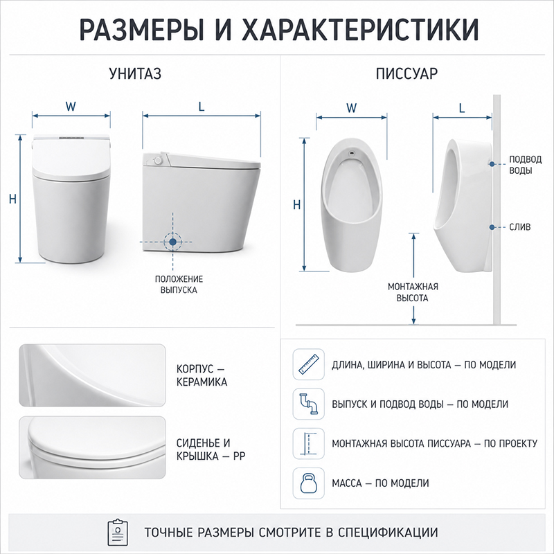Комплект керамической сантехники — унитаз и настенный писсуар