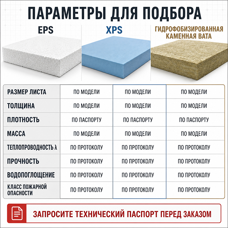 Теплоизоляционные плиты EPS, XPS и гидрофобизированная каменная вата для наружных стен