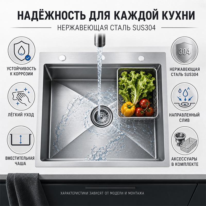 Кухонная мойка ручной работы из нержавеющей стали SUS304 с корзиной и сливной арматурой