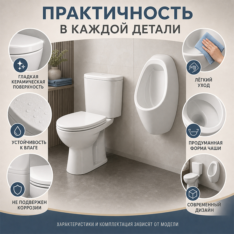 Комплект керамической сантехники — унитаз и настенный писсуар