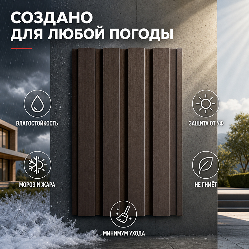 Реечные WPC-панели под дерево для фасада и внутренней отделки