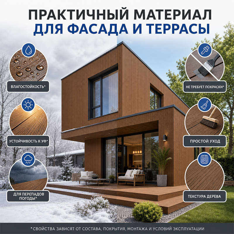 Древесно-полимерная панель ДПК с текстурой дерева для фасада, интерьера и террасы