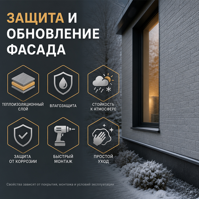Фасадная металлическая термопанель с декоративным покрытием и утеплителем ППУ