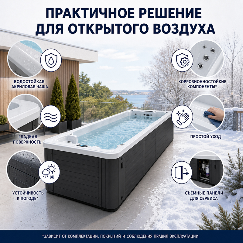 Уличный плавательный SPA-бассейн с акриловой чашей и гидромассажем