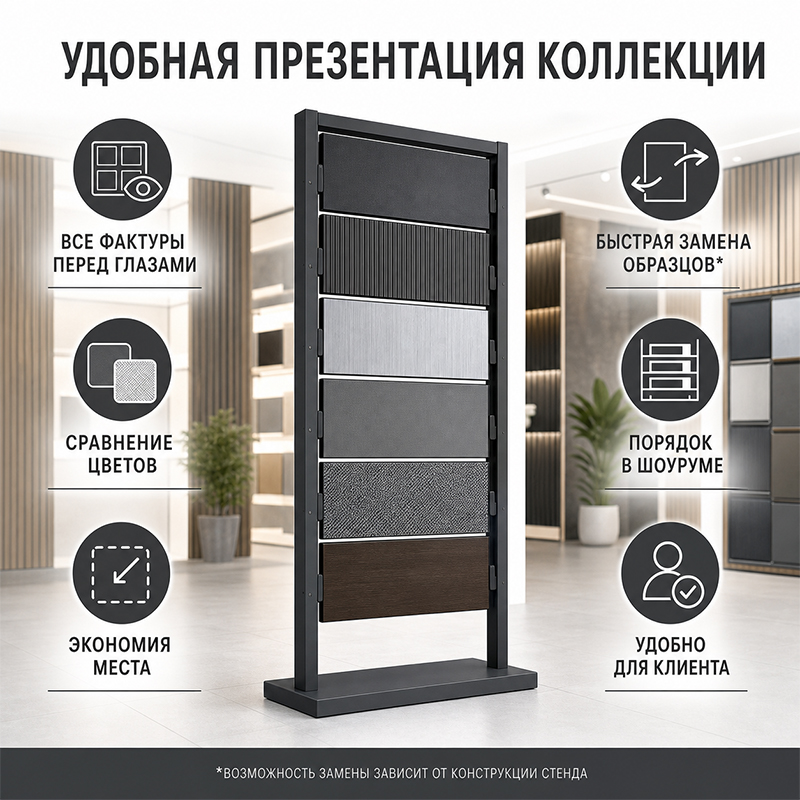 Металлический выставочный стенд для образцов фасадных декоративных панелей