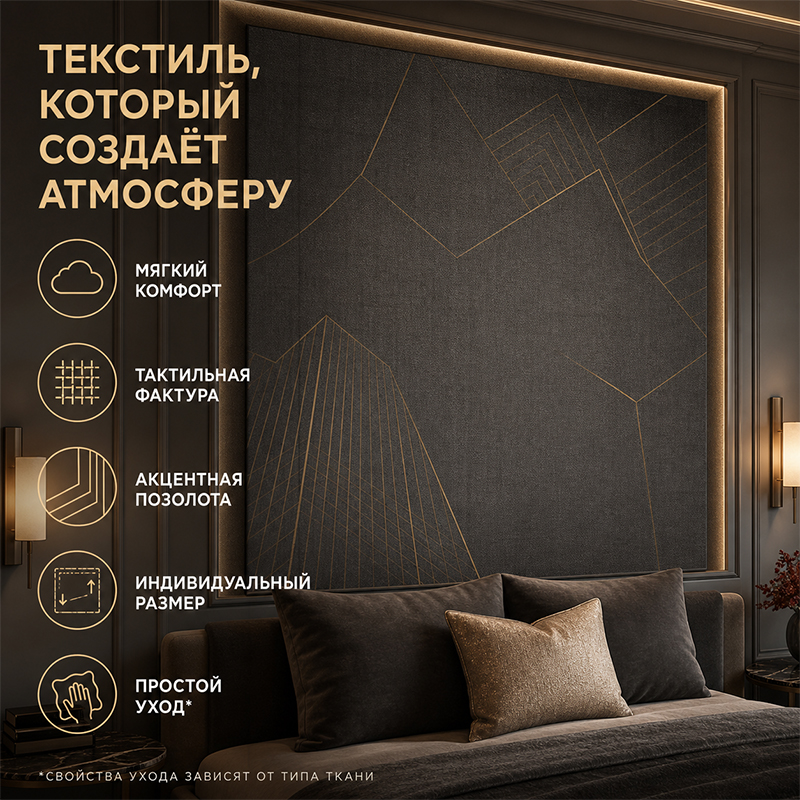 Текстильные стеновые панели с позолотой для премиального интерьера