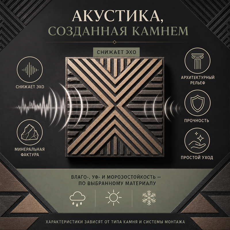 Акустические панели из пористого камня для стен и фасадов