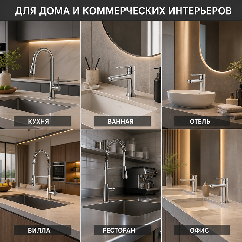 Латунный смеситель с хромированным покрытием для кухни и ванной комнаты