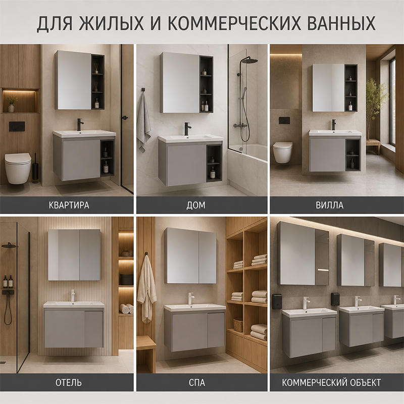 Подвесной комплект мебели для ванной из алюминиевой сотовой панели с керамической раковиной и зеркальным шкафом