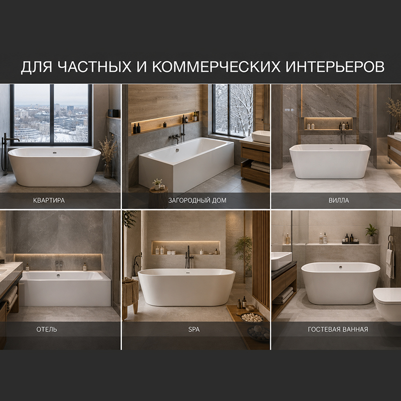 Акриловая ванна с усиленным основанием, сливом и переливом
