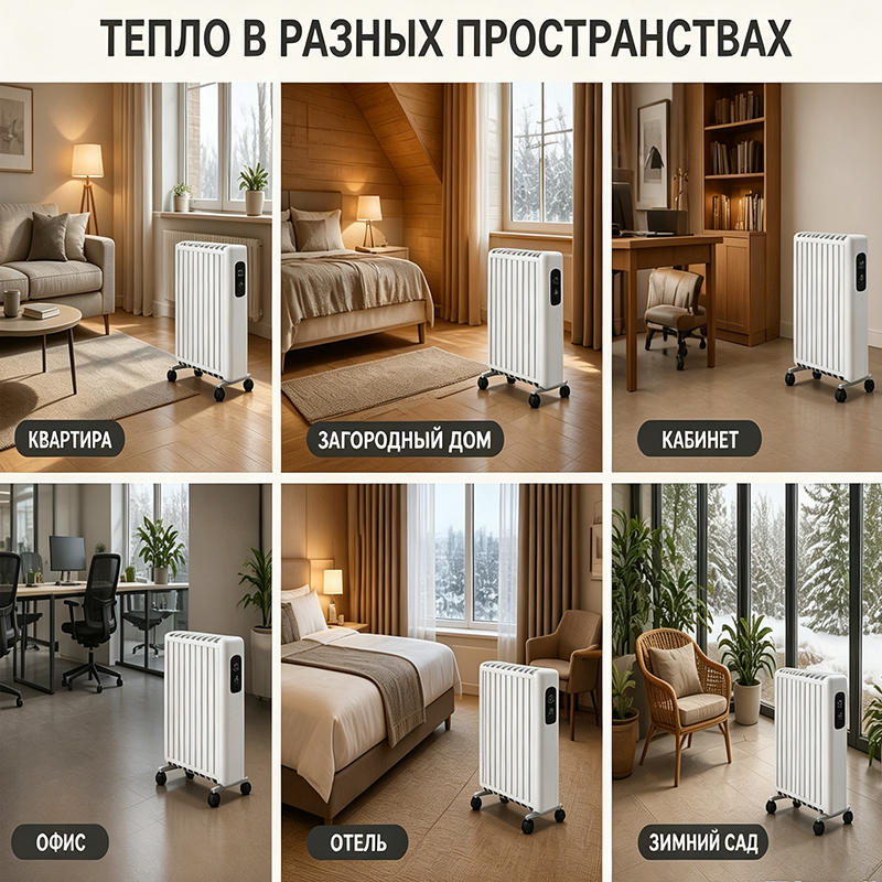 Мобильный электрический обогреватель с термостатом и колёсами