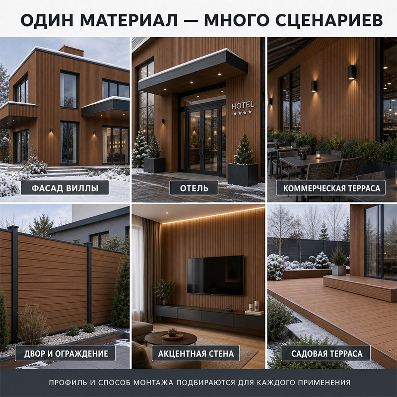 Древесно-полимерная панель ДПК с текстурой дерева для фасада, интерьера и террасы