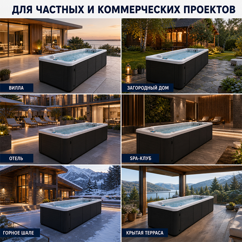 Уличный плавательный SPA-бассейн с акриловой чашей и гидромассажем