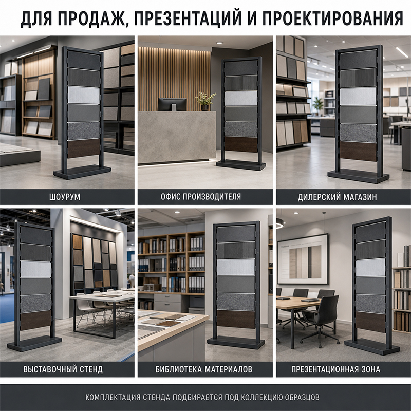 Металлический выставочный стенд для образцов фасадных декоративных панелей