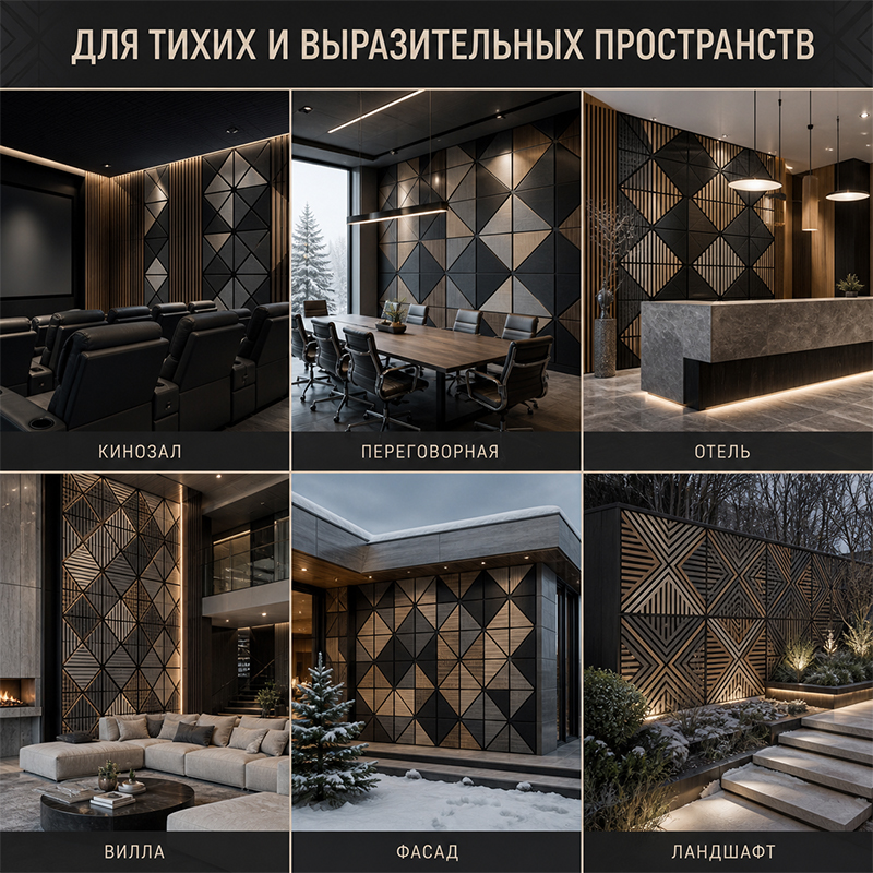 Акустические панели из пористого камня для стен и фасадов