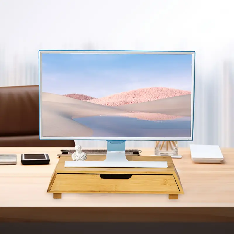 Деревянный компьютерный подставка с ящиком для хранения на столе, подставка для монитора и монитора