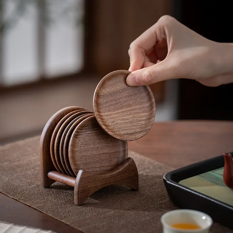 Ореховое дерево Креативные круглые чайные чашки подушки Домашний чай Чайные чашки Кофе Изоляционные подушки Наборы деревянных чашек