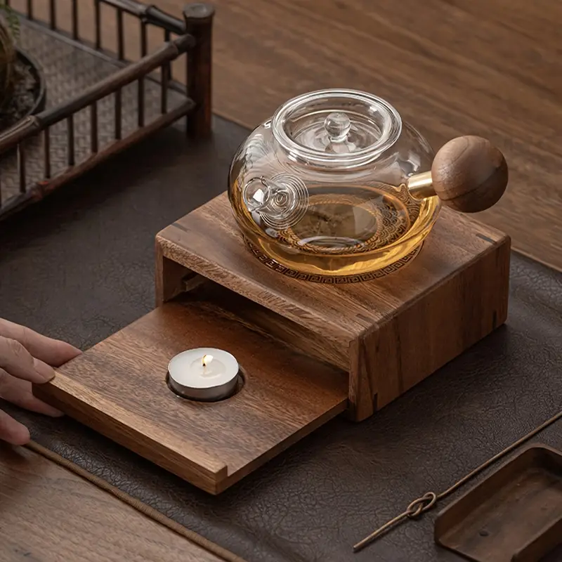 1 шт деревянный чайник теплее стойка со свечей Tealight держатель – портативная чайная световая обогревательная база для чайников, не-электрический теплоудерживающий аксессуар для столового чая сервирования, идеально подходит для праздников, таких как Рождество и День благодарения, чай теплее стойка, естественный дизайн дерева, ручной работы внешний вид