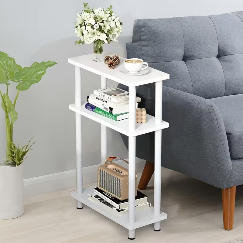 STORAGEPLUS 3-ступенчатый тонкий боковый стол с полкой для хранения – компактный конечный стол для гостиной, спальни, дивана – прочная деревянная конструкция, емкость хранения менее 3,2 куб фута, ночной столик для спальни. Минималистический дизайн. Прочная деревянная конструкция, мебель для небольших пространств