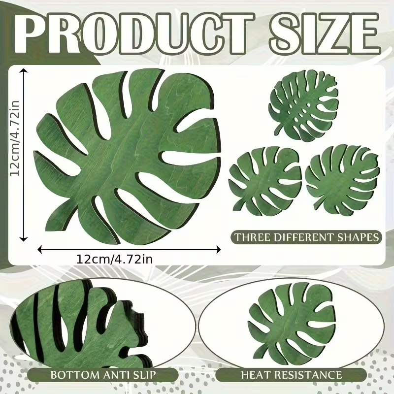 3 шт. Деревянные теплоизоляционные подставки – огнеупорные листья монстеры, плоские 2D, зеленые защитные коврики для кухонных стоек, стильные аксессуары для интерьера, естественная эстетика, жизненные необходимые вещи, изысканный декор для дома и обеденной зоны