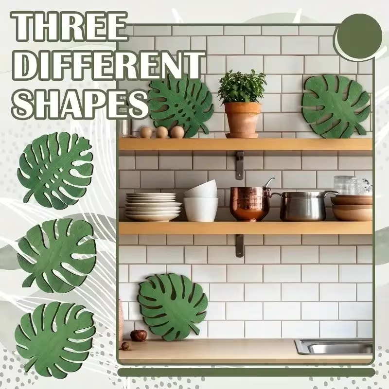 3 шт. Деревянные теплоизоляционные подставки – огнеупорные листья монстеры, плоские 2D, зеленые защитные коврики для кухонных стоек, стильные аксессуары для интерьера, естественная эстетика, жизненные необходимые вещи, изысканный декор для дома и обеденной зоны