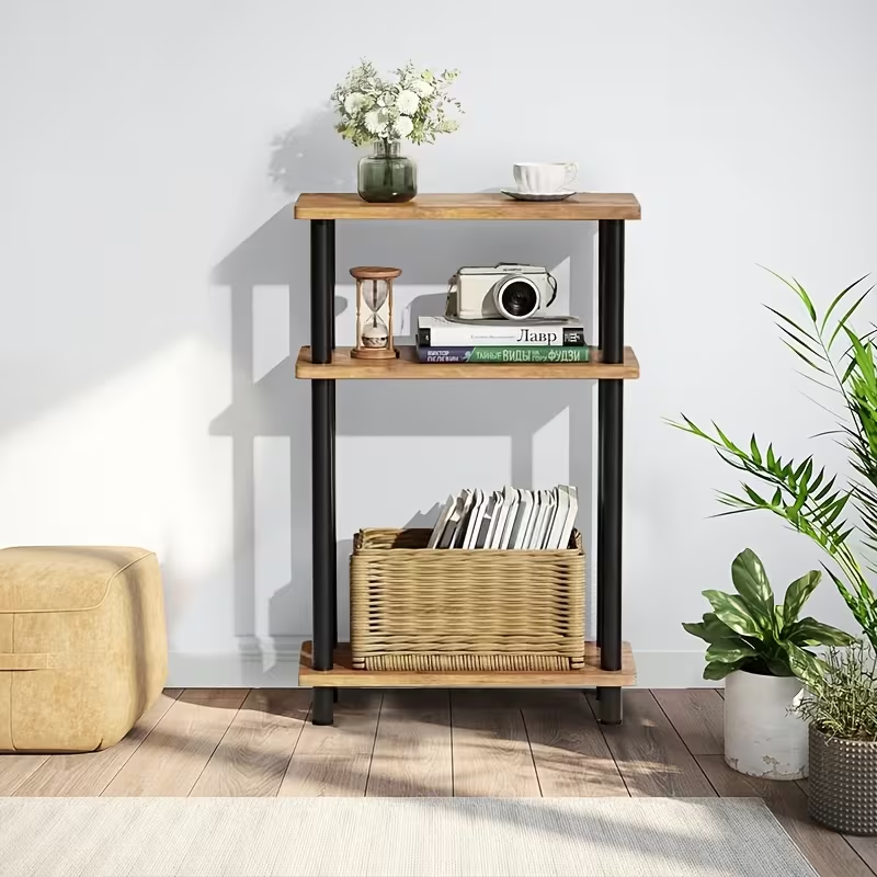 STORAGEPLUS 3-ступенчатый тонкий боковый стол с полкой для хранения – компактный конечный стол для гостиной, спальни, дивана – прочная деревянная конструкция, емкость хранения менее 3,2 куб фута, ночной столик для спальни. Минималистический дизайн. Прочная деревянная конструкция, мебель для небольших пространств