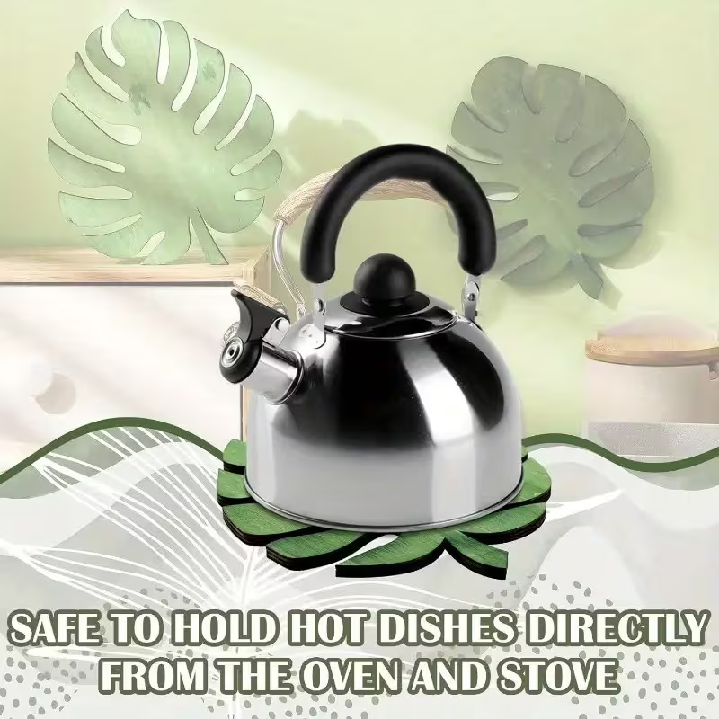 3 шт. Деревянные теплоизоляционные подставки – огнеупорные листья монстеры, плоские 2D, зеленые защитные коврики для кухонных стоек, стильные аксессуары для интерьера, естественная эстетика, жизненные необходимые вещи, изысканный декор для дома и обеденной зоны