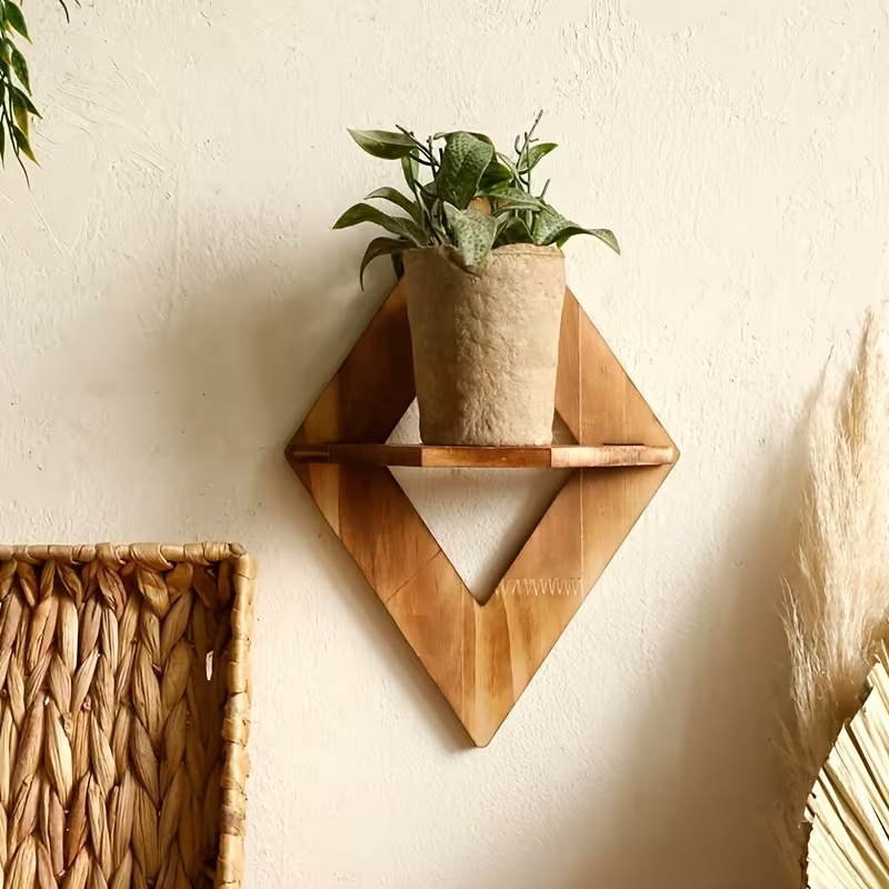 1 шт. Болеешанская вешалка – Минималистичная геометрическая настенная полка из искусственного дерева, подходит для декора, растений и мелких предметов – Экономичное хранение для гостиной, спальни, офиса (без акцента)