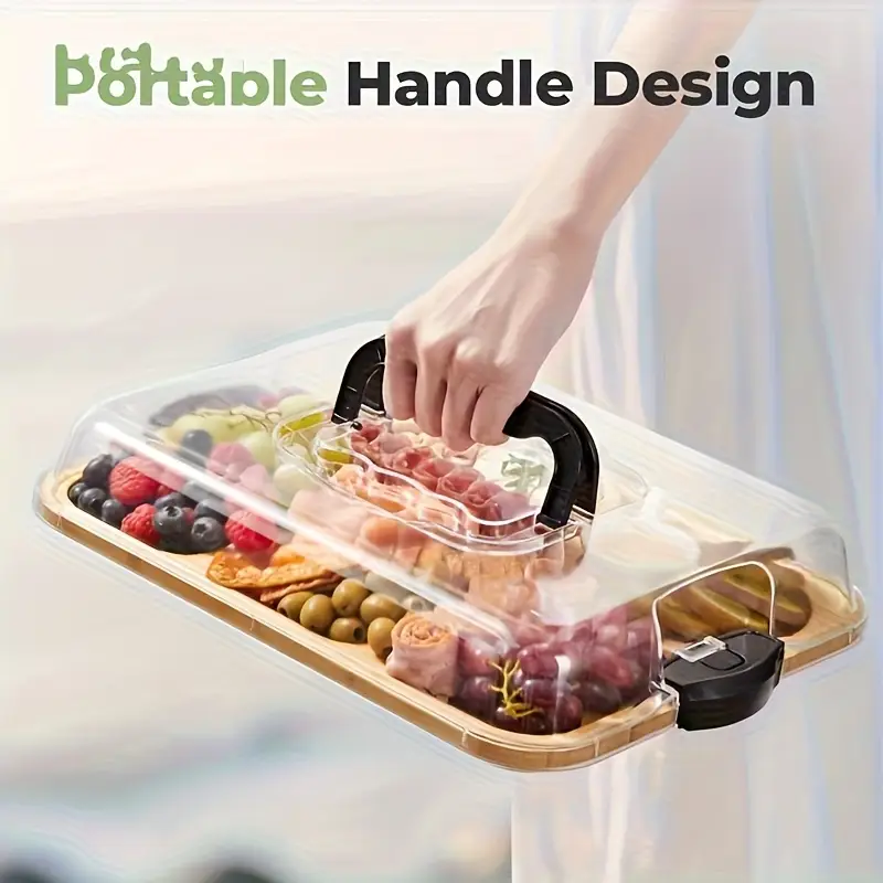 1 поднос с бамбуковым сыром с прозрачной акриловой крышкой – портативные кулинарные доски для кемпингов, вечеринок, ресторанов, праздничные закуски и лотки для закусок, для разделочных, приемников для вечеринок, крышек с предохранительными карточками, блюд и тарелок, подносов с крышками для блюд, пластмасс для блюд, пластиковых лотков с крышками для готовой пищи, подносов для растений / закусок для вечеринок, доски для сыра, доски для сыра и холодного мяса, подносы для продуктов питания, верхние тарелки и тарелки для закусок