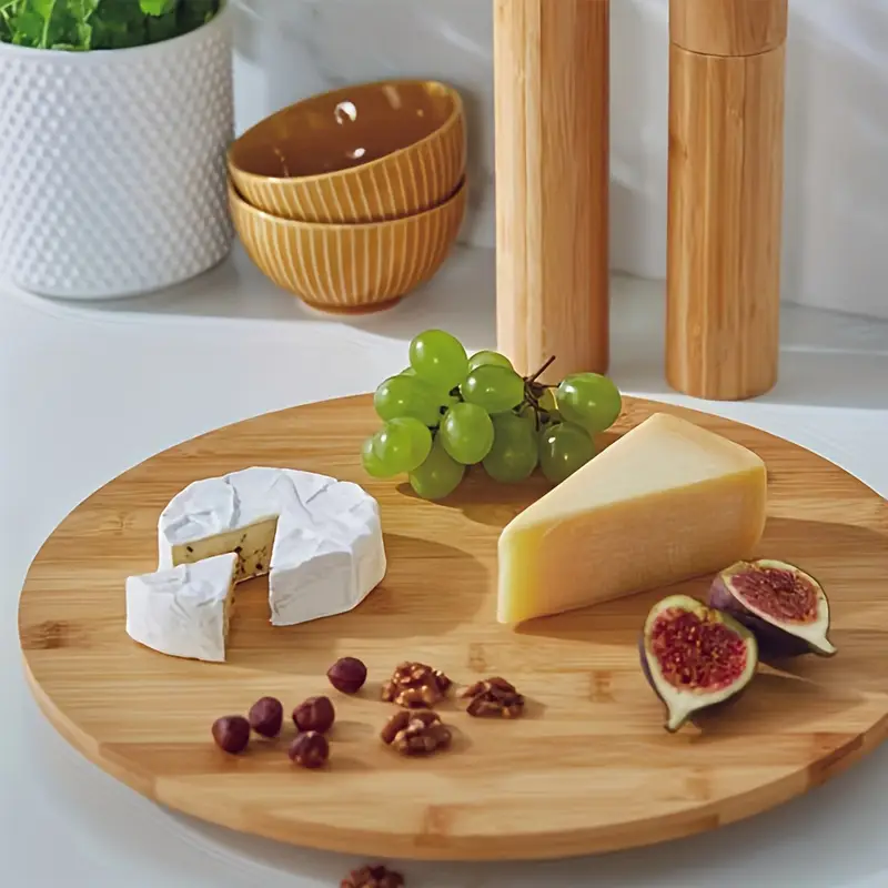 Штампованные деревянные круглые вращающиеся подносы, диски для фруктов, оптовые наборы, ротационные деревянные доски для сыра, подносы для приправ.