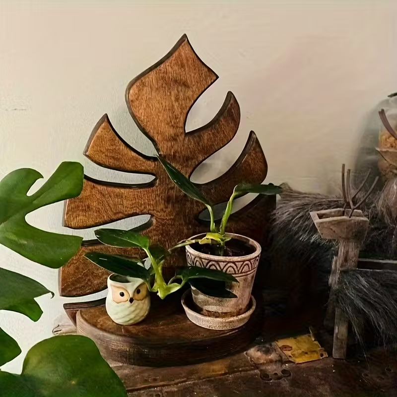 3 шт. Деревянные теплоизоляционные подставки – Устойчивые к теплу листья монстеры, плоские 2D, зеленые защитные коврики для кухонных стоек, стильные аксессуары для дома, естественная эстетика, необходимые для жизни, изысканный декор дома и обеденного стола