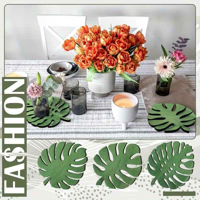 3 шт. Деревянные теплоизоляционные подставки – огнеупорные листья монстеры, плоские 2D, зеленые защитные коврики для кухонных стоек, стильные аксессуары для интерьера, естественная эстетика, жизненные необходимые вещи, изысканный декор для дома и обеденной зоны
