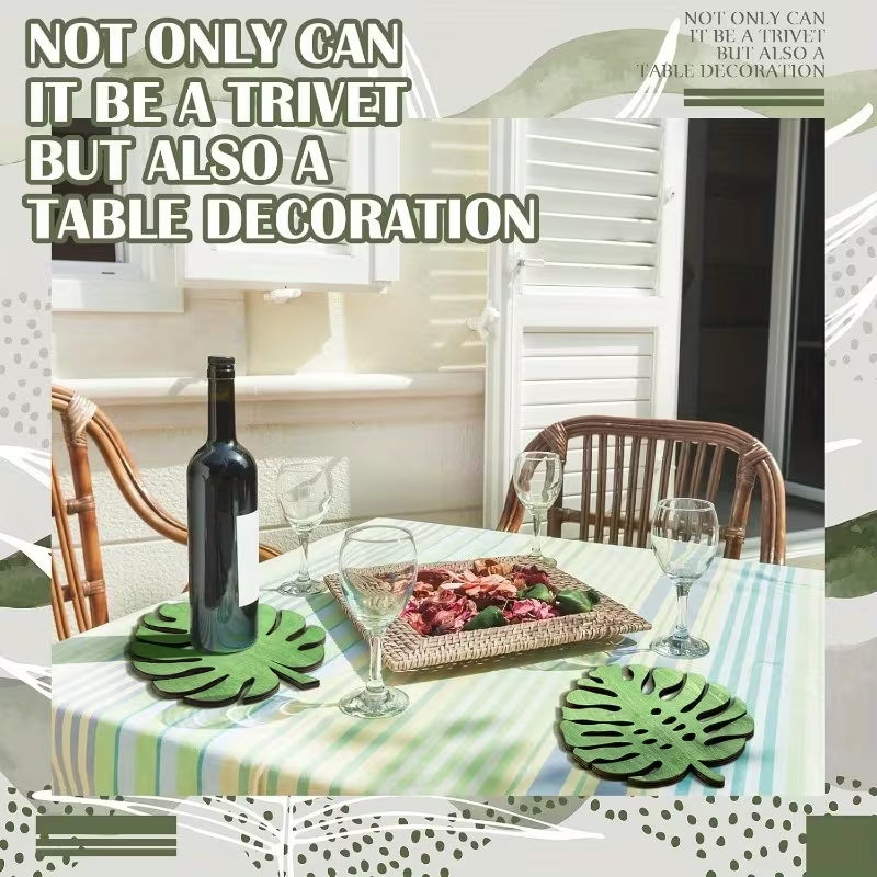 3 шт. Деревянные теплоизоляционные подставки – огнеупорные листья монстеры, плоские 2D, зеленые защитные коврики для кухонных стоек, стильные аксессуары для интерьера, естественная эстетика, жизненные необходимые вещи, изысканный декор для дома и обеденной зоны