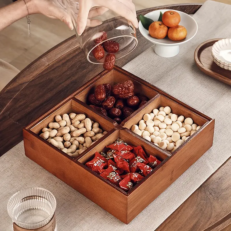 Новая китайская домашняя тарелка из твердого дерева, сушеные фруктовые тарелки, четырехъярусные герметичные конфеты, ореховые тарелки, коробка для приема, гостиная, чайный столик, фруктовые тарелки