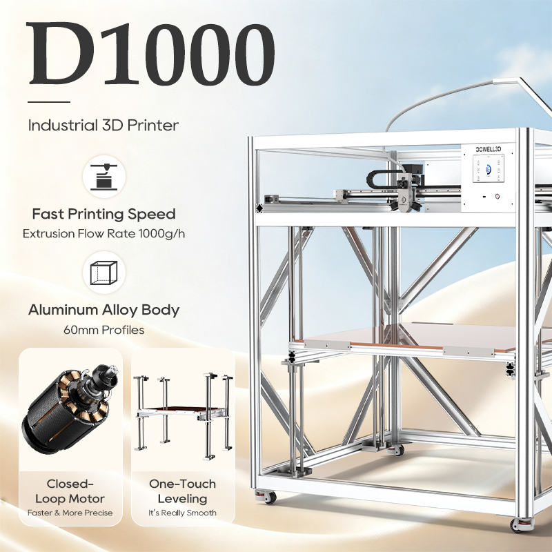 Промышленный 3D-принтер DOWELL3D D1000 с рабочей областью 1000 мм и функцией автоматического выравнивания для быстрого прототипирования