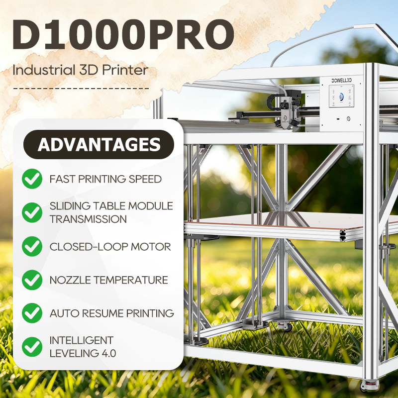 D1000pro крупногабаритный 3D-принтер для высокоскоростной (500 мм/с) и точной печати промышленных моделей из материалов PLA и ABS.