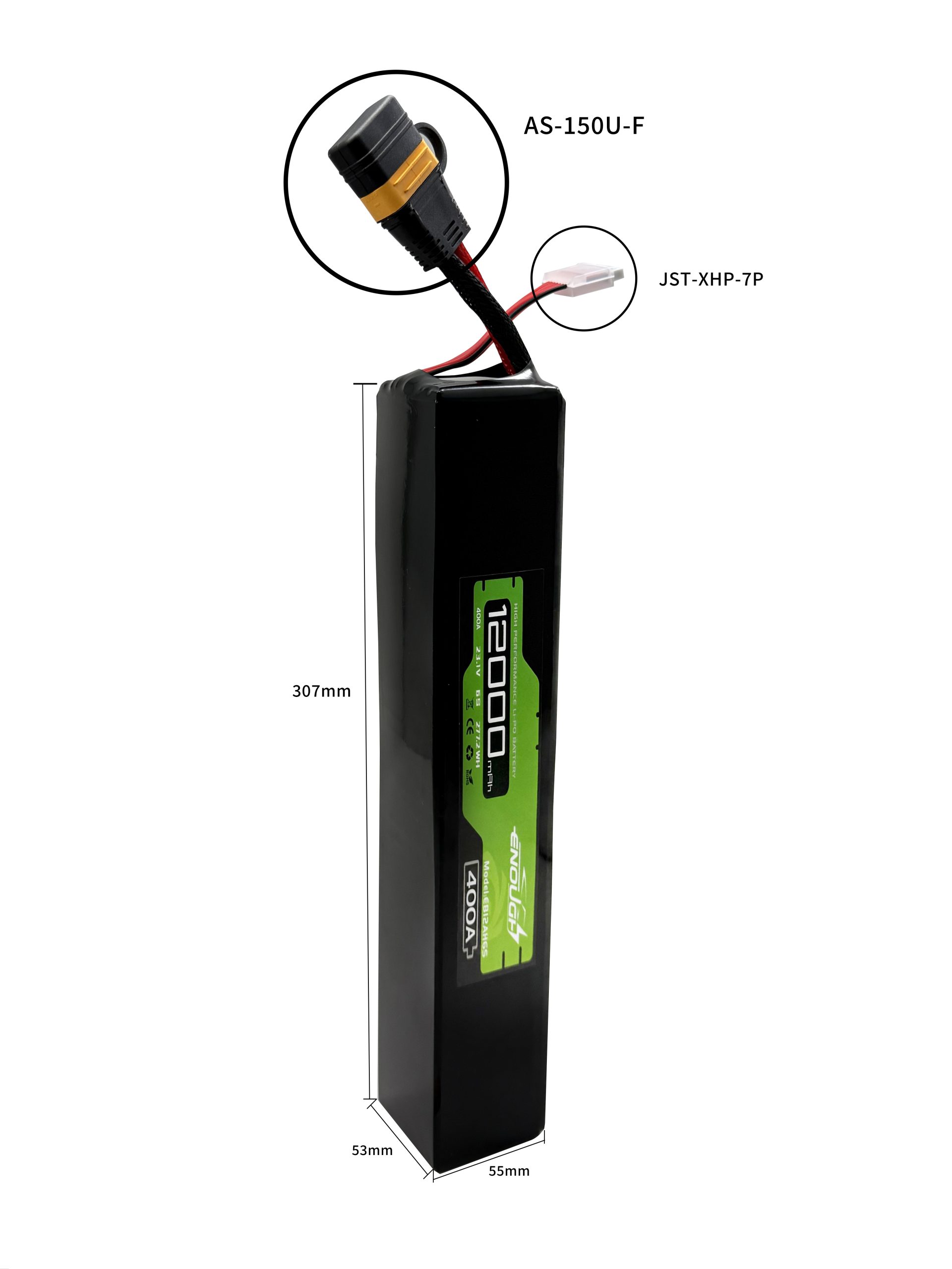 VBpower 12000 мА·ч 6S1P 23,1 В литий‑полимерный аккумулятор 400 А для беспилотных летательных аппаратов, габариты 53*55*307 мм