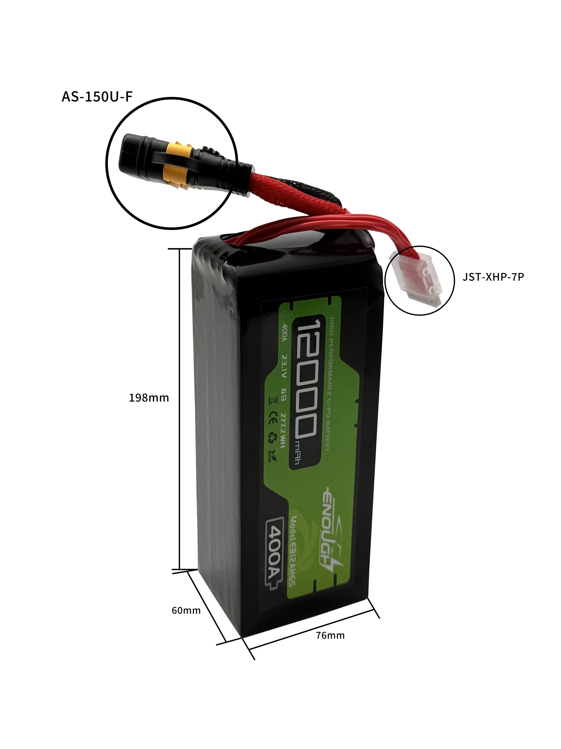 VBpower 12000 мАч 6S2P 23.1 В 400 А литиевая батарея для БПЛА 60×76×198 мм для сельскохозяйственного дрона.