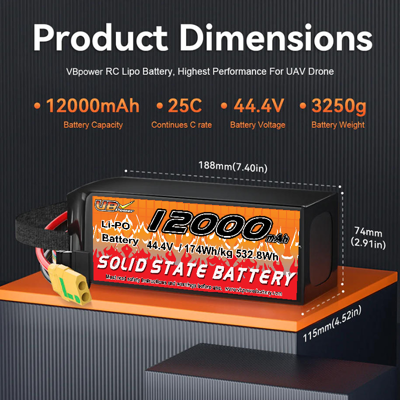 VBpower 12000 мА·ч 44,4 В 12S 25C LiPo батарея с AS150 для дронов-опрыскивателей
