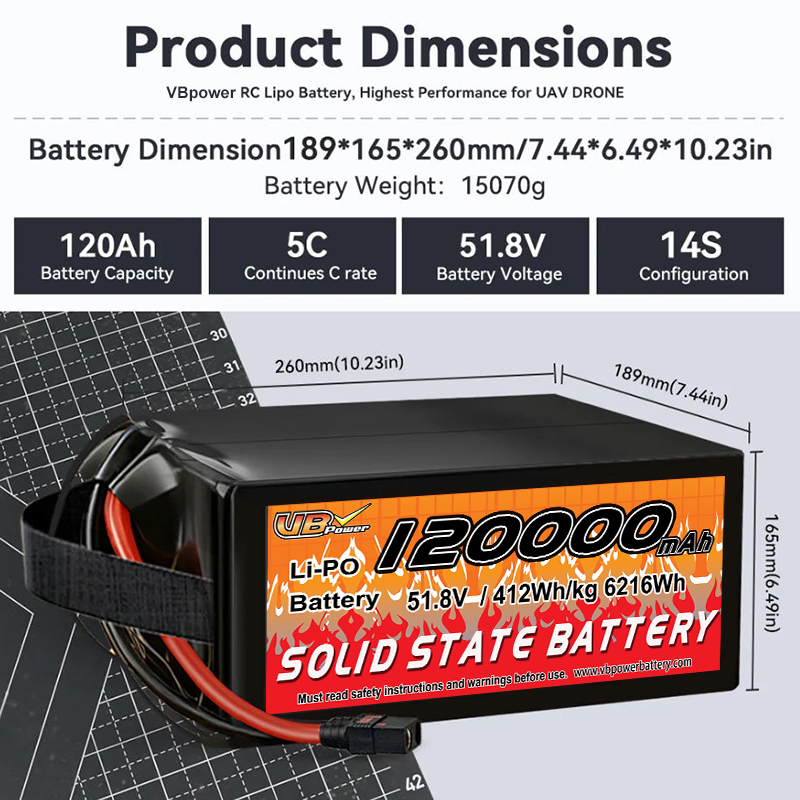 VBpower Твердотельный аккумулятор 120 А·ч, 51,8 В, 6216 Вт·ч для многороторных беспилотников, аппаратов ВПВ и аэросъемки картографирования