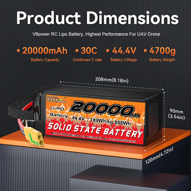 VBpower Аккумулятор LiPO 20000мАч 44,4 В 30C для сельскохозяйственных дронов