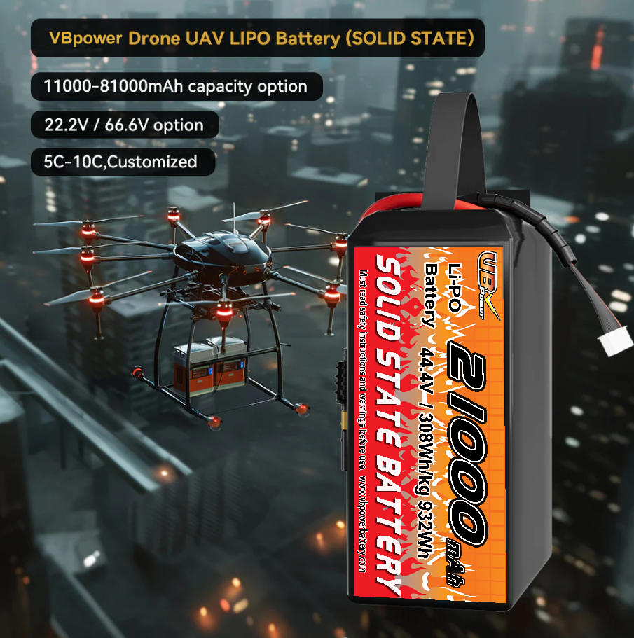VBpower 21000 мА·ч 44,4 В 12S Высокоэнергетическая твердотельная аккумуляторная батарея для дронов, мультироторов, VTOL и картографирования