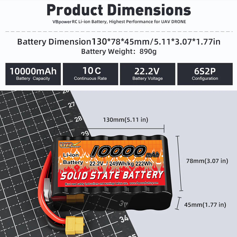 VBpower 22.2В 10000мА·ч 21700 Высокомощная аккумуляторная батарея
