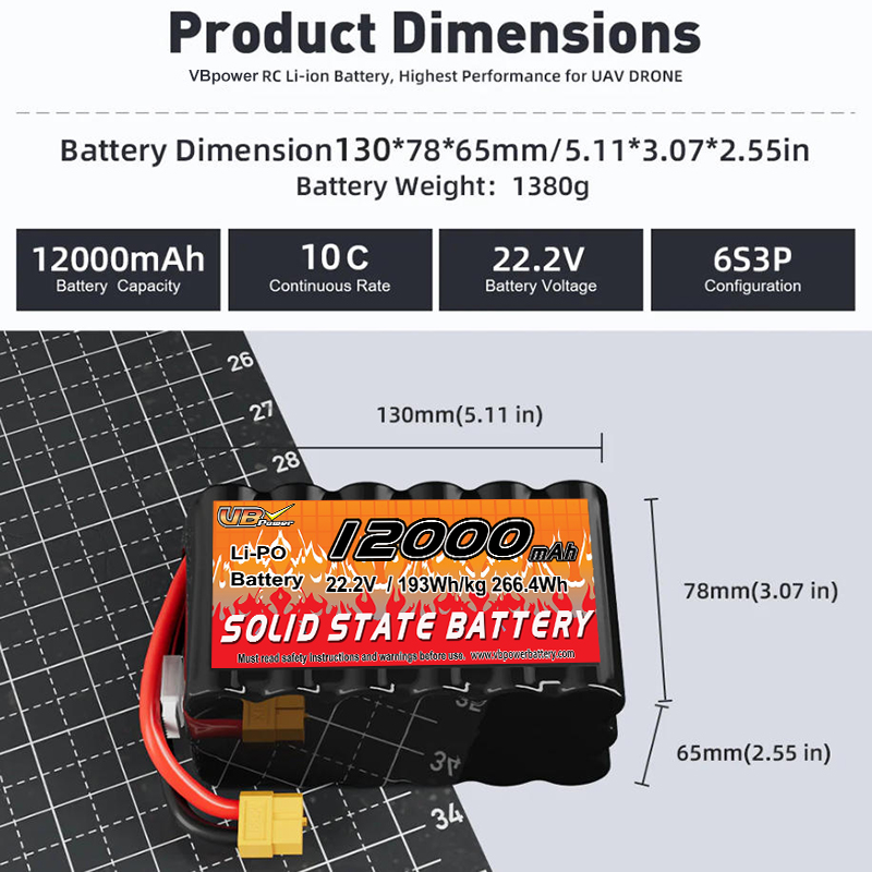 VBpower 22.2В 12000мА·ч 6S 21700 Высокомощная аккумуляторная батарея