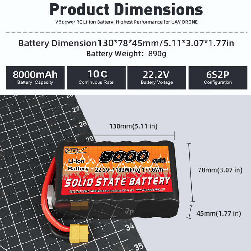 VBpower 22.2В 8000мА·ч 21700 Высокомощная аккумуляторная батарея