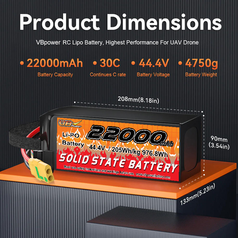 VBpower Аккумулятор LiPO 22000мАч 44,4В 30C для сельскохозяйственных дронов