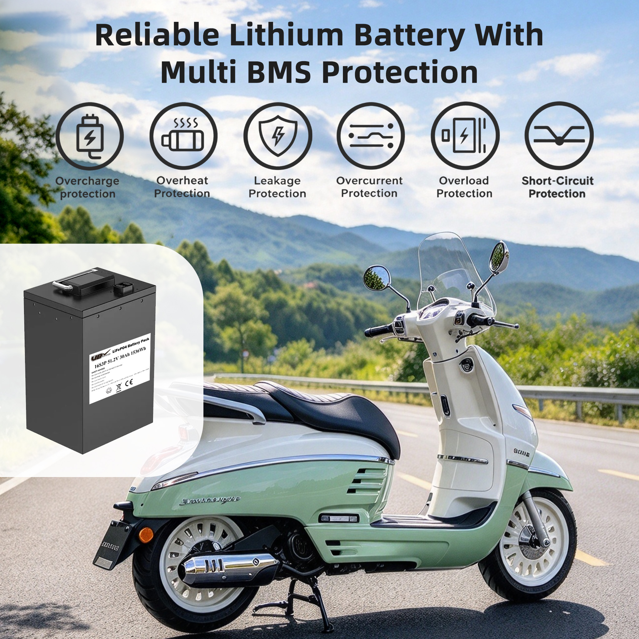 VBpower литиево‑железо‑фосфатная аккумуляторная батарея для двухколесных электромотоциклов 48В 60В 72В 30А·ч 50А·ч 70А·ч, с возможностью кастомизации литий‑ионной батареи LiFePO4